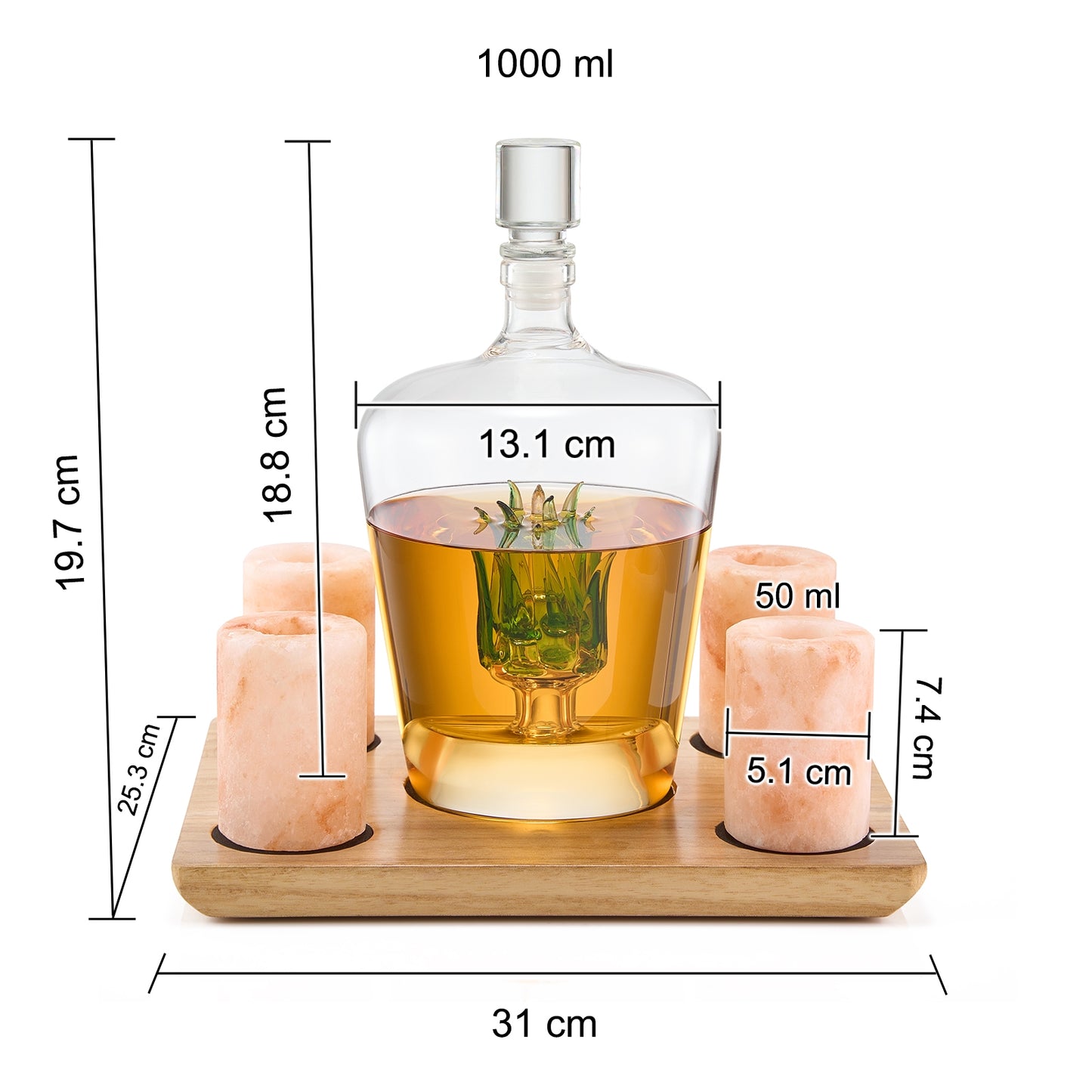 Tequila Decanter with 4 Pink Himalayan Salt Shot Glasses